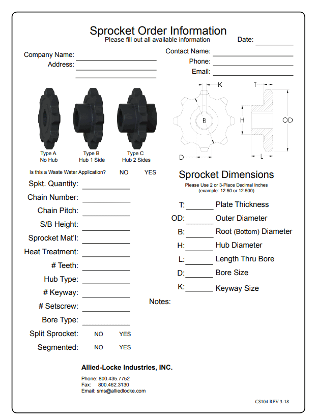 Sprocket Order Guide
